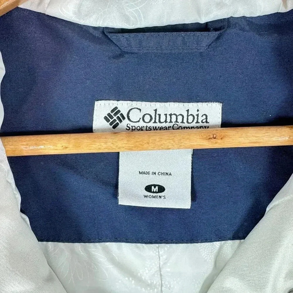 Columbia Womens Cream Navy Blue Water Resistant Jacket Outdoor Camping Sz M - Picture 5 of 7